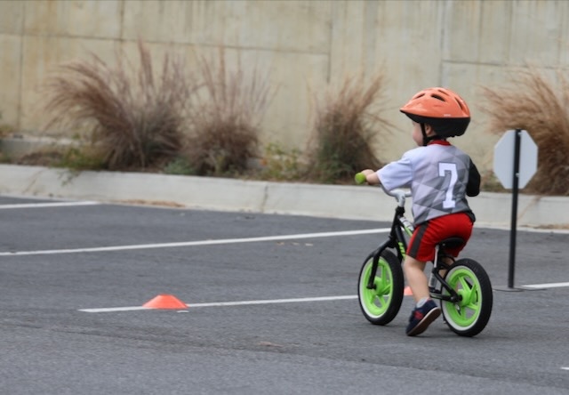 gliding on a balance bike